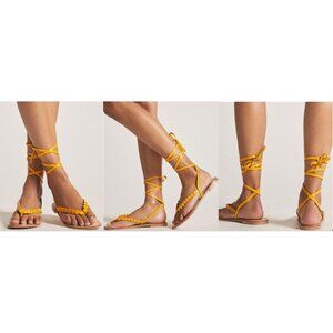 Anthropologie Pilcro Tie Up Thong Sandals Sz 6 Leather Yellow Boho NWOT $100